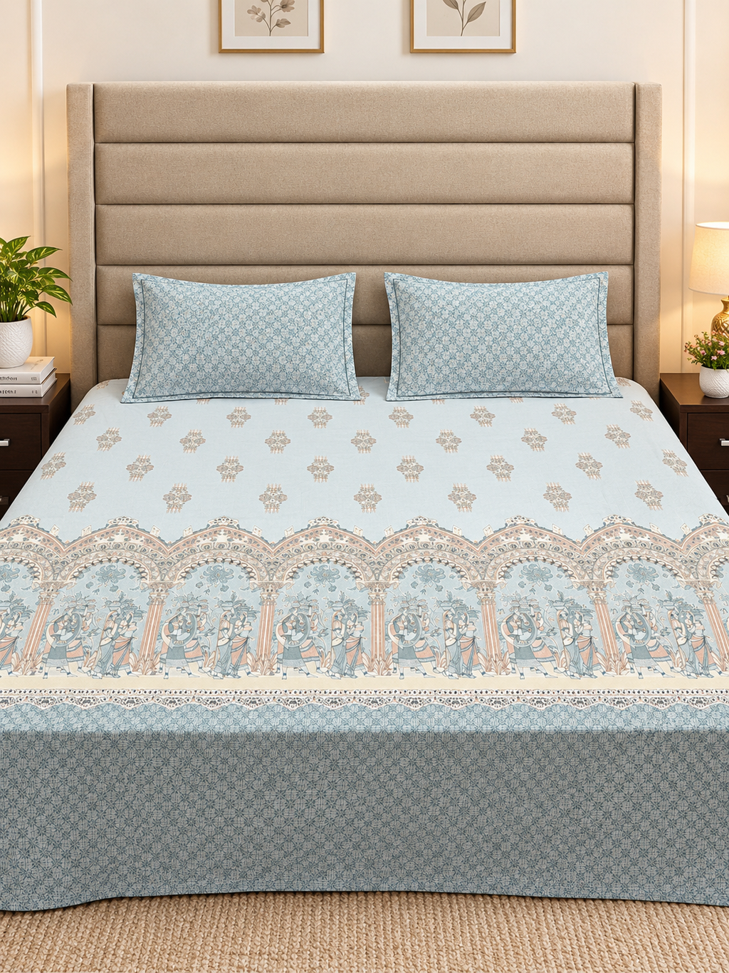 GHOOMAR PURE ORGANIC COTTON BEDSHEET (King-Size:108x108)