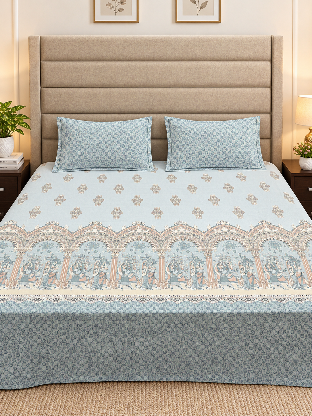GHOOMAR PURE ORGANIC COTTON BEDSHEET (King-Size:108x108)