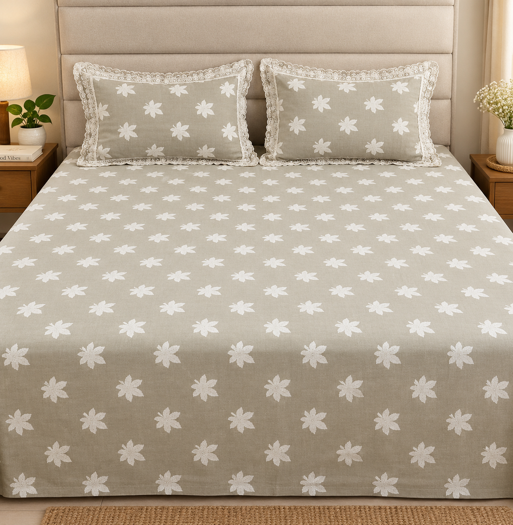 Gold Lace King Size Bedsheet | Premium Percale Cotton Printed Bedsheet